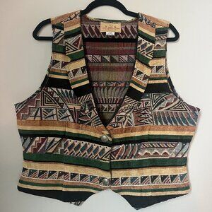 New Frontier Womens XL Vest Southwestern Aztec Western 80s Vintage Made in USA
